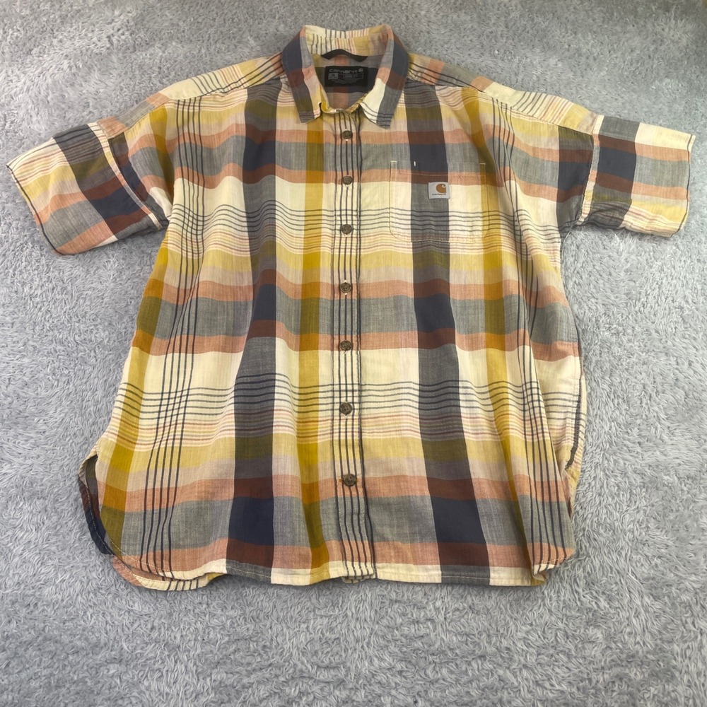 Carhartt Plaid Shirt Womens 1X Multi Color Loose Fit Short Sleeve Button Down